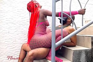 Ebony Big Ass Licked Then Rides Cock On Outdoor Stairs