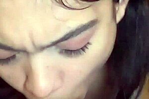 hot brunette babe sucks cock hard in closeup homemade bedroom action