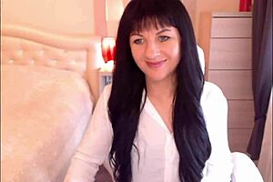 small titted brunette helga muah aka jessy strips out of lingerie stockings and teases her perky tits