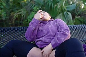 ebony slut wanna pound that big clit pussy on public bench?