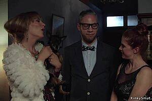 Busty lezdom slave whipped hard then fucked 😈