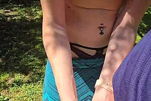 Wife's Quick Outdoor Handjob Under Skirt On Walk