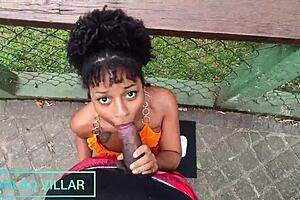 Brazilian Brunette Deepthroats Monster Cock