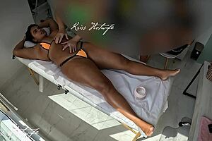 brazilian slut's big pussy teased in public bikini massage