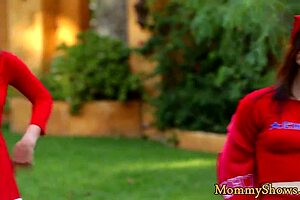 classy milf cheerleader laps teen babe's wet pussy in full storyline lickfest