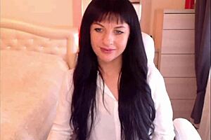 small titted brunette helga muah aka jessy strips out of lingerie stockings and teases her perky tits