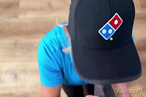 pizza delivery babe takes big black cock deep ending in facial cum blast