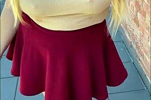 Busty blonde bombshell craves rough riding on massive cock outdoors