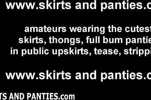 Amateur babe teases upskirt panties and lingerie fetish peek