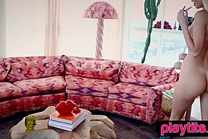 Bubble Butt Blonde Milf Strips to Show Pierced Assets