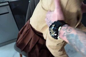 Schoolgirl chats while taking tutor's cock deep in tight anal