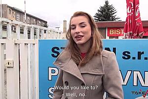 Freezing skinny blonde secretary titfucks stranger in taxi