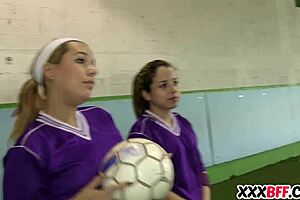 lesbian soccer team dominates noob with big cocks and group action