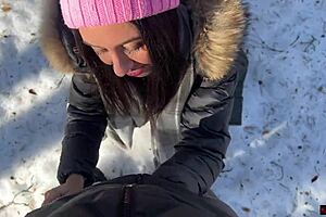 stranger fills my pussy with cum deep in snowy forest