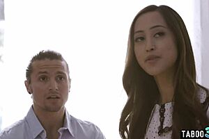 Holy fuck, innocent Asian teen Alexia Anders kisses then rides monster cock hard!