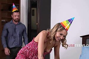 birthday babe's petite body tempts group for steamy ffm pounding session